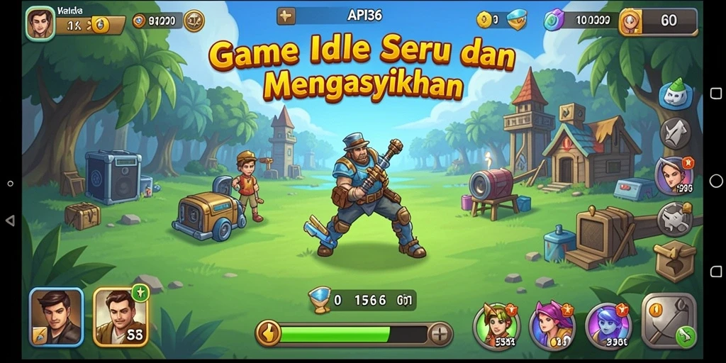 Tampilan gameplay API36 dengan karakter yang aktif mengumpulkan sumber daya.