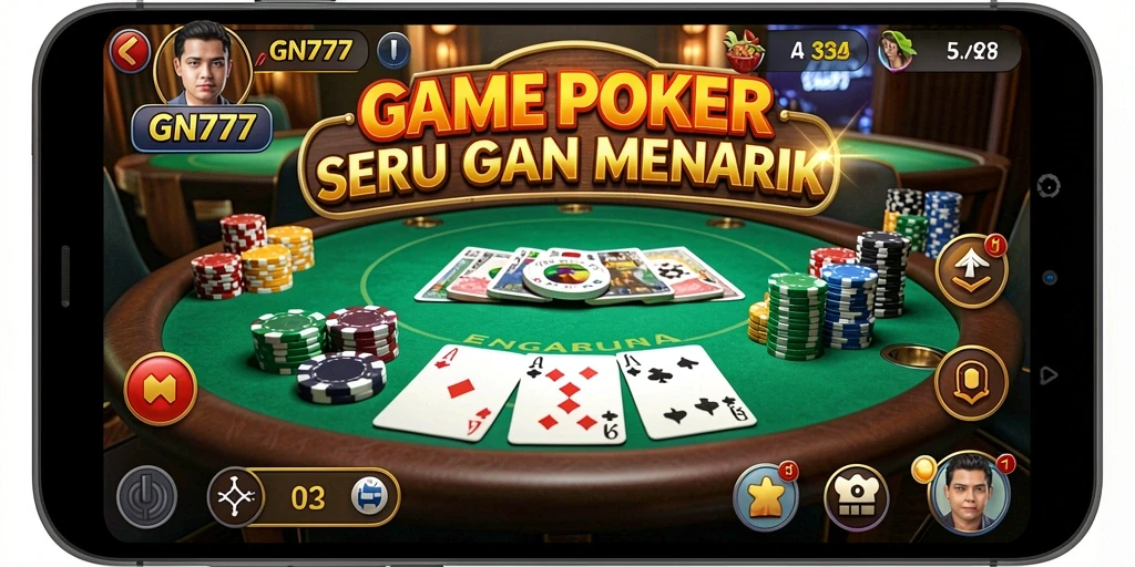 Tampilan screenshot utama GN777 yang menunjukkan keseruan permainan Poker.