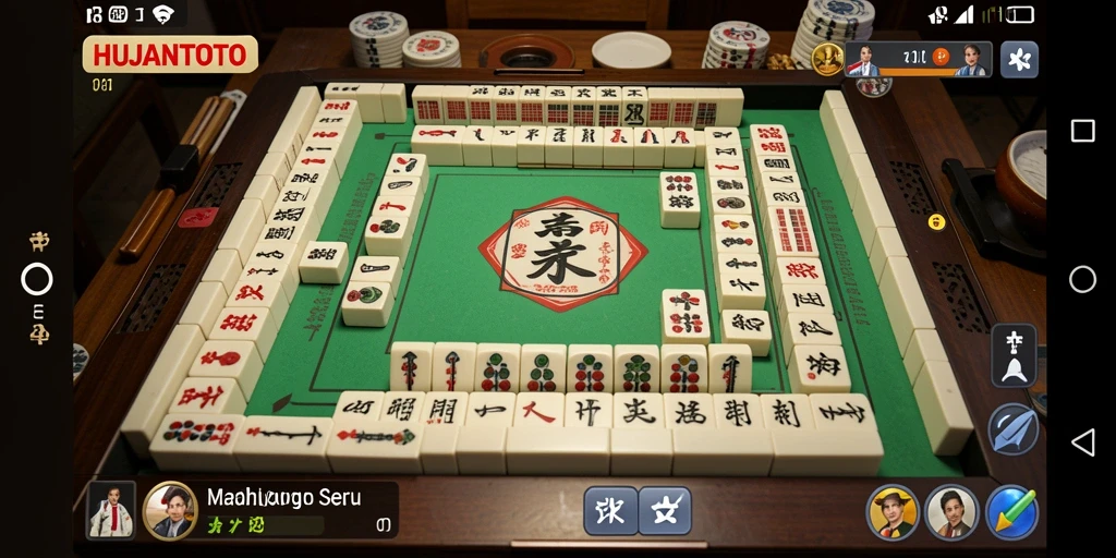 Tampilan gameplay menarik dari HUJANTOTO yang menggambarkan keseruan permainan Mahjong.