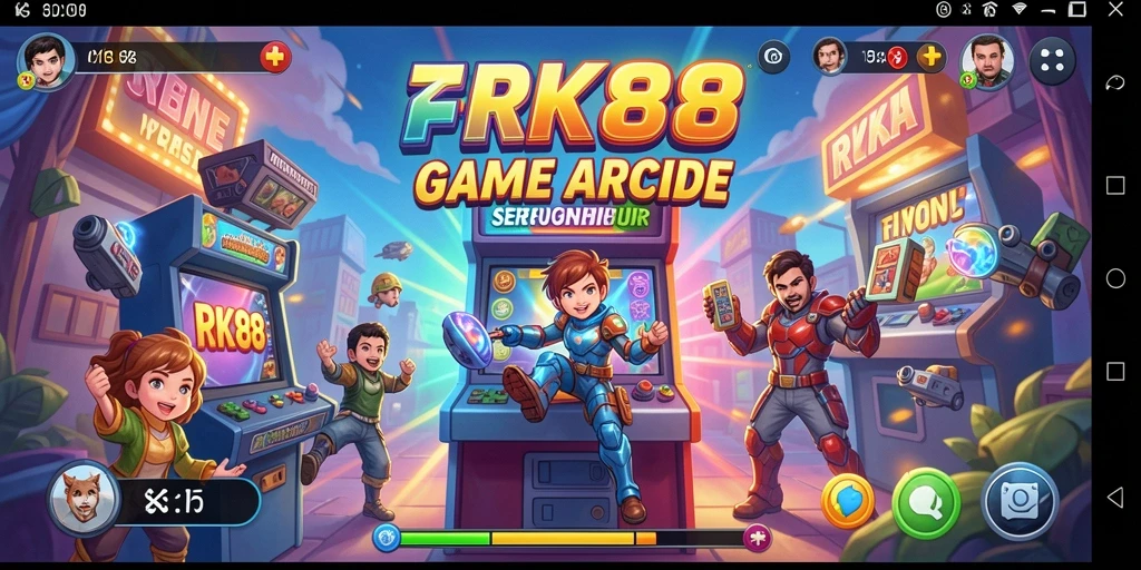 Tangkapan layar gameplay RK88 yang penuh aksi lengkap dengan karakter unik.