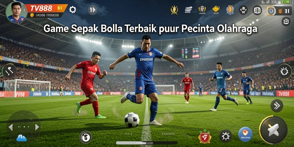 Screenshot TV888 menampilkan aksi seru di lapangan sepak bola.