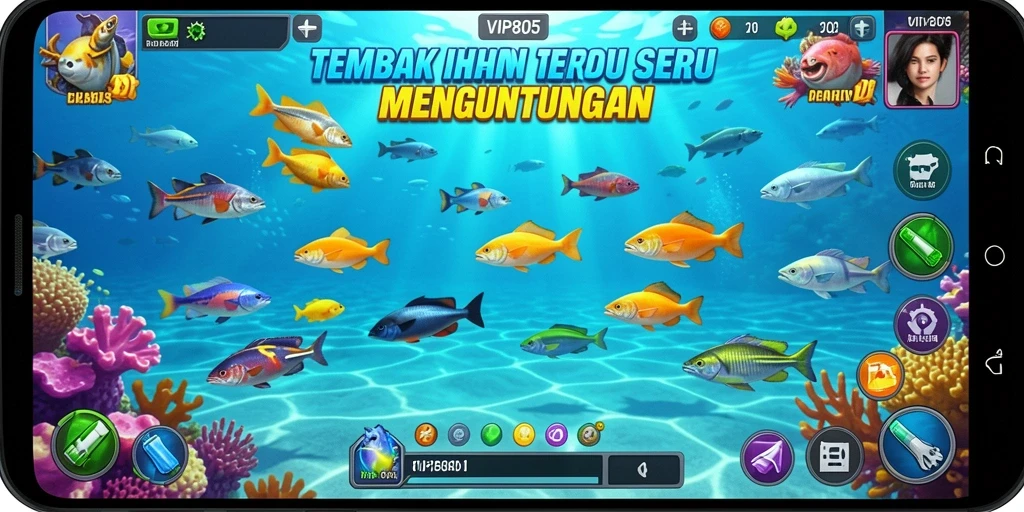 Gameplay seru saat menembak ikan yang berwarna-warni di VIP805.